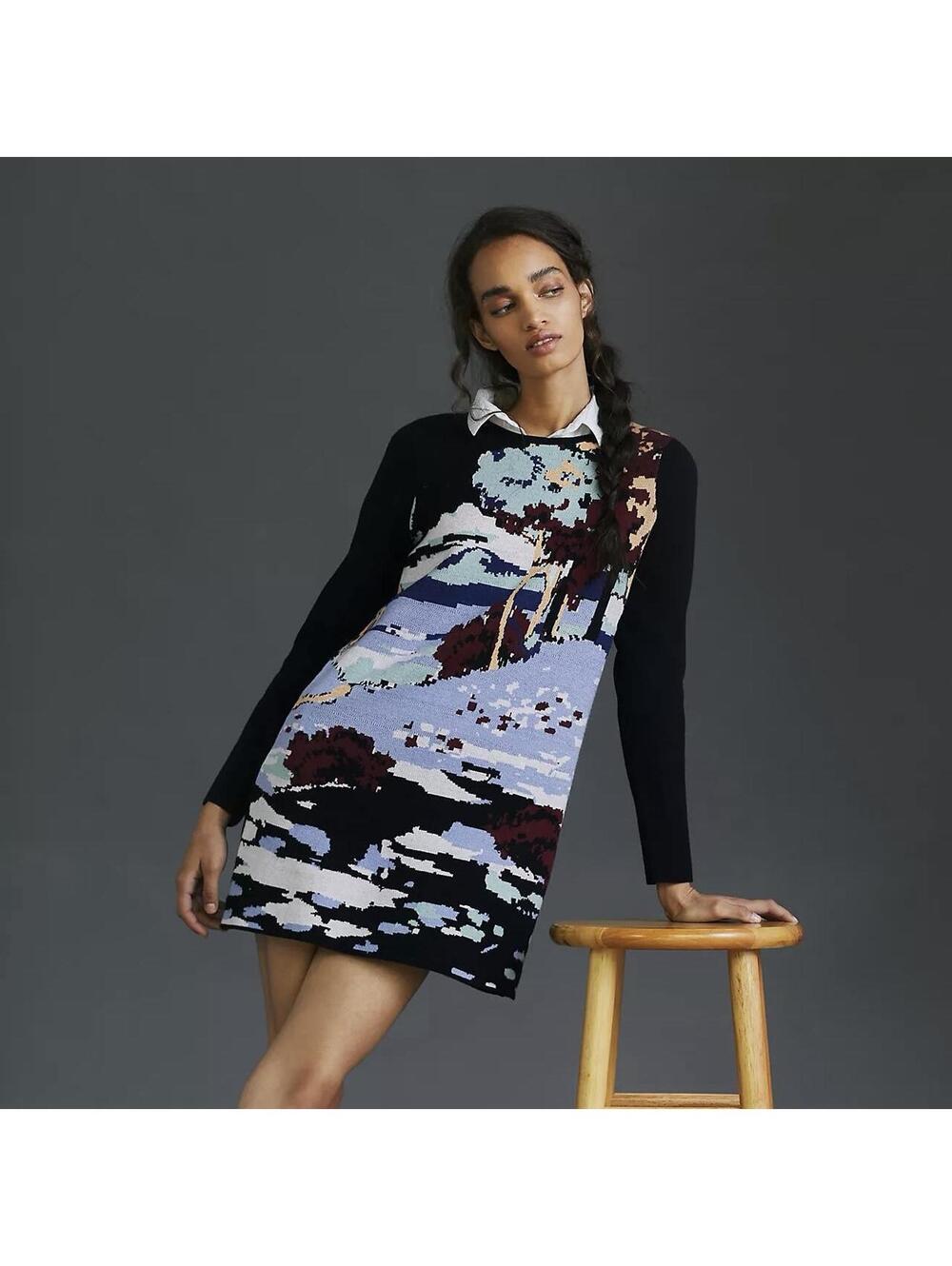 Anthropologie Maeve Scenic Sweater Dress Size S Art to Wear